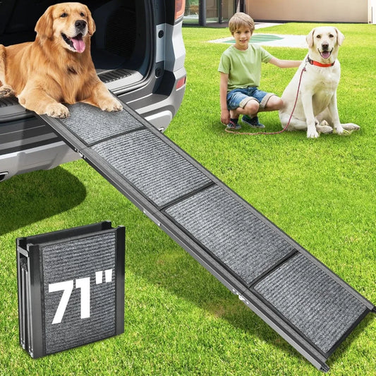 Dog Ramp for Car, 71''x 17.3'' Extra Long Dog Ramp for Truck with Non-Slip Rug Surface, Portable and Folding Dog Car Ramp for SU