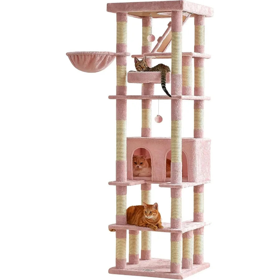 74.8 Inches Pink Extra Large Cat Tree Tall Cat Tower for Indoor Cats with Large Cat Condo Wide Top Perch Hammock Sisal-Covered
