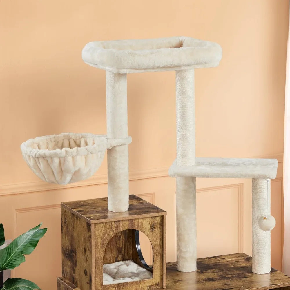 Cat Tree Tower With Litter Box Enclosure And Scratching Posts