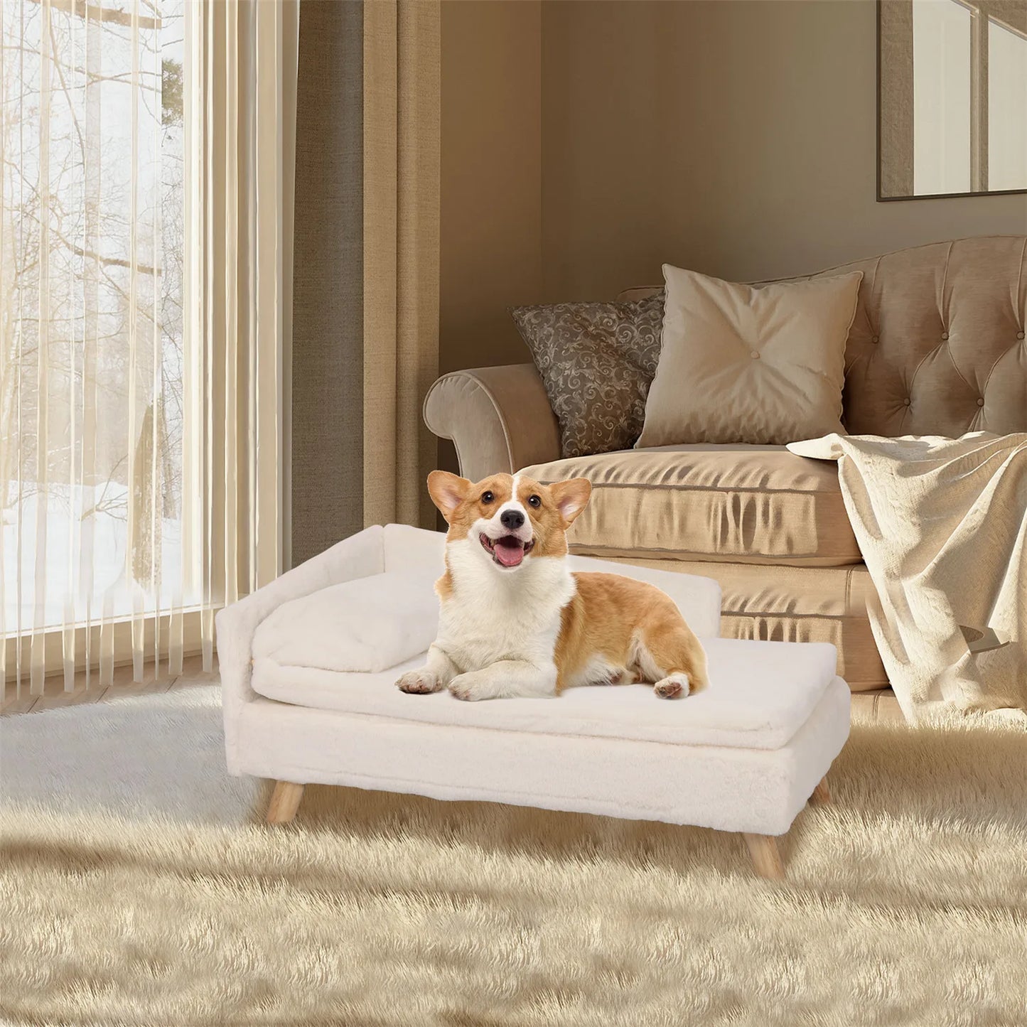 BINGOPAW Elevated Pet Bed Sofa With Waterproof Cozy Pad And Wood Legs
