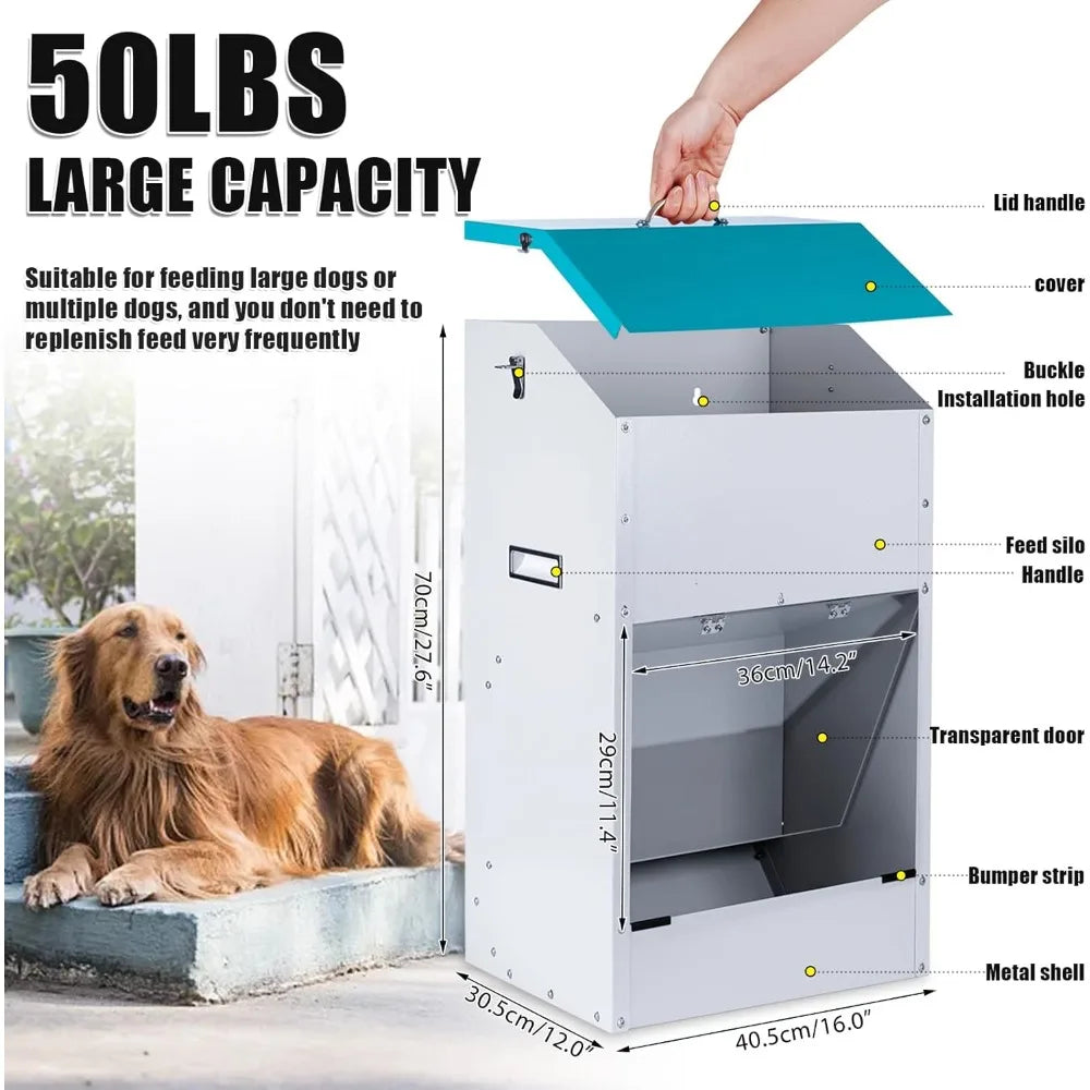 Automatic Dog Feeder for Large Dogs Outdoor 50Lbs Dog Food Dispenser Dog Feeding Station Galvanized Gravity Feeder Pet Feeder