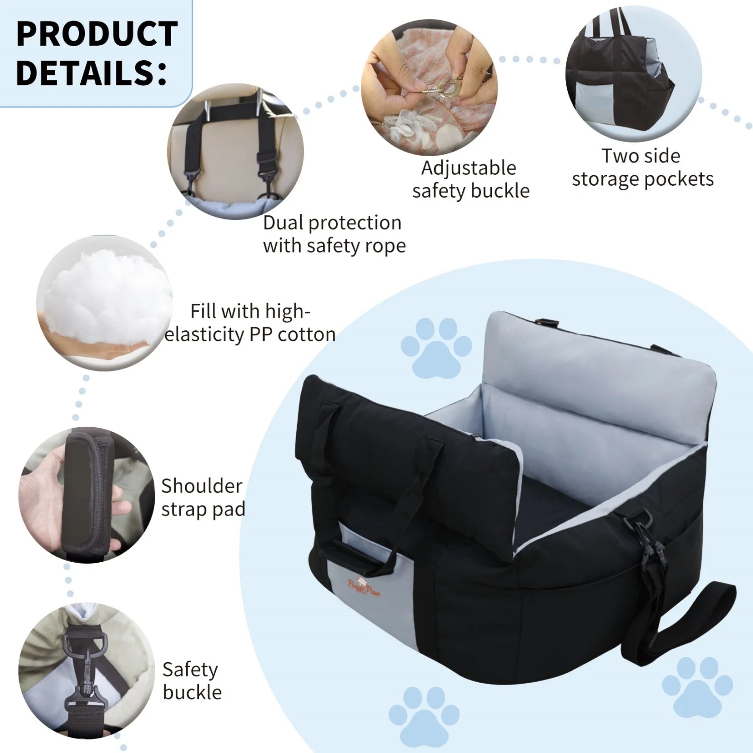 BINGOPAW Dog Car Seat For Small Dogs Washable Booster Seat