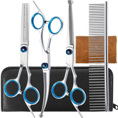 Professional Pet Grooming Scissors Kit Stainless Steel Dog Cat Hair Cutting Thinning Curved Straight Trimmer Shears with Comb & Case