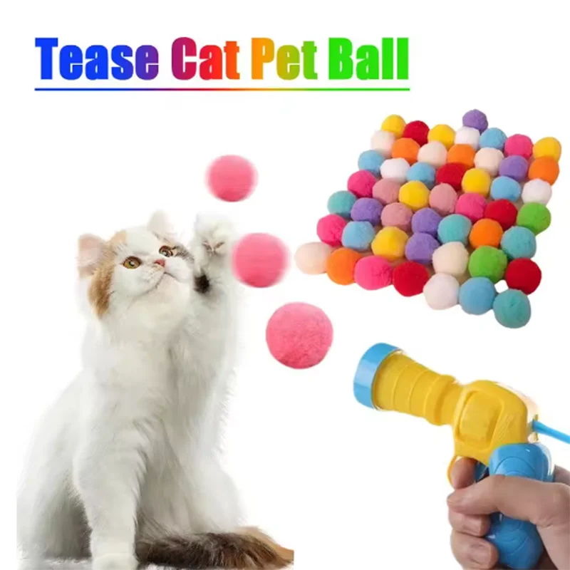 Interactive Cat Toy Ball Launcher Plush Balls High Bounce Fun