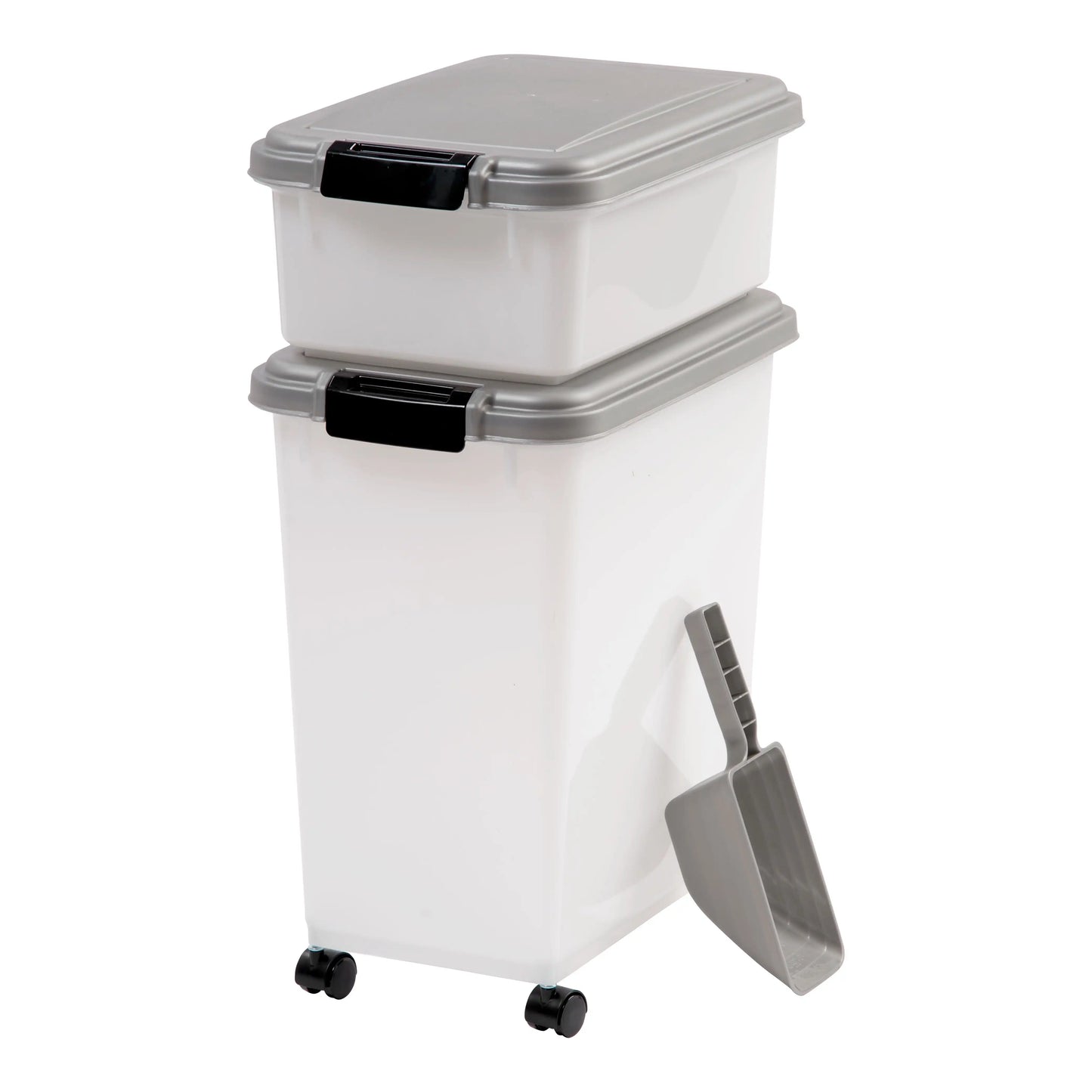 IRIS USA 30 lbs & 11 lbs Combo Airtight Dog Food Storage Container, Stackable Treat Box, 2-Cup Scoop, Casters, Keep Fresh