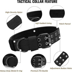 Military Dog Collar, Adjustable Nylon with Metal Buckle, Soft Padded, for Medium Large Dogs, Black M