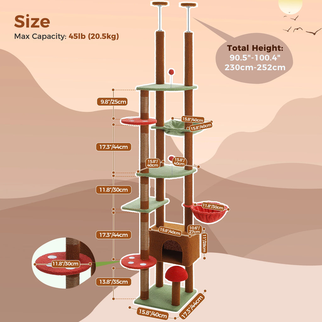 PETEPELACN Floor to Ceiling Cat Tree With Condo Hammock