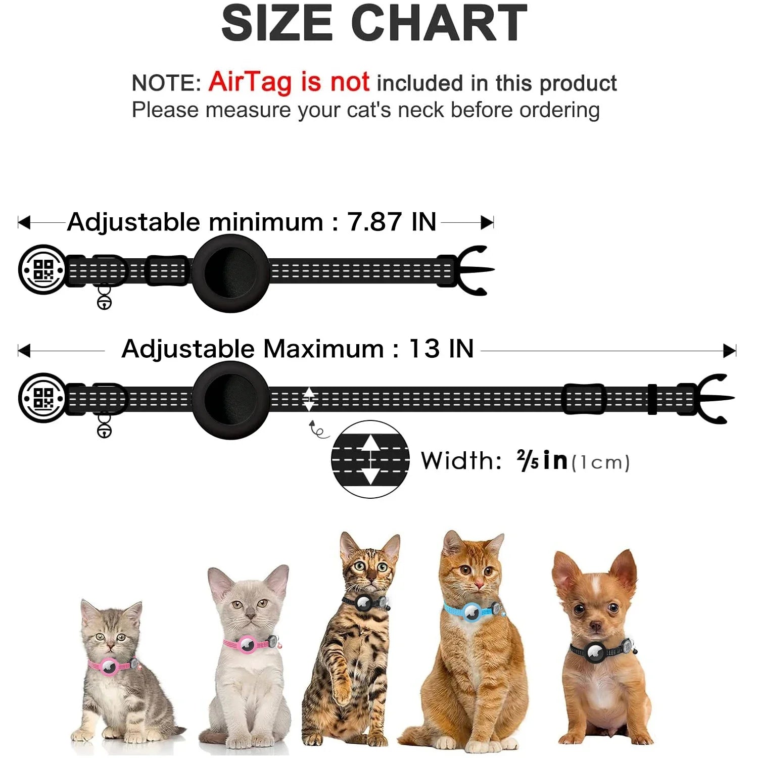 GPS Cat Collar with AirTag Holder & QR Name Tag  for Tracker Cats, Anti-loss Reflective Kitten Collar Location Case for Air Tag