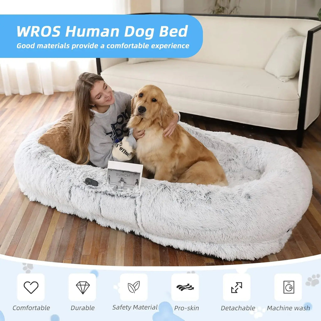 Extra Large Pet And Human Bed With Orthopedic Support Pillow