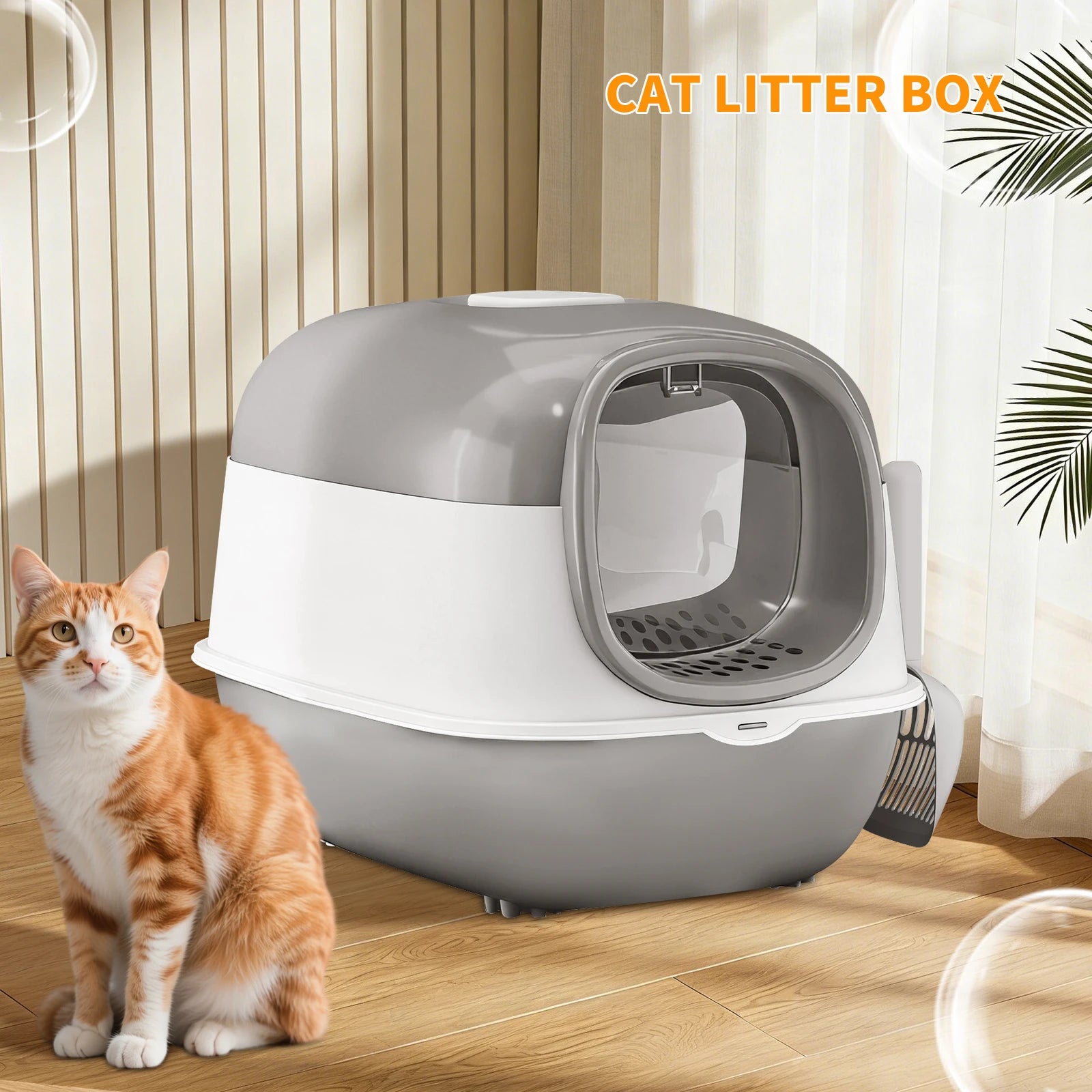 Switchable Open/Semi-Enclosed Cat Litter Box, Extra Large Jumbo Size for Multi-Cat Households, Splash-Proof and Anti-Tracking, Dual-Mode Over-the-Top Litter Pan, Low-Entry for Easy Cleaning，Suitable for cats of different si