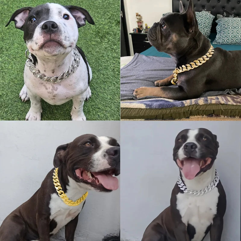 ABS Plastic Dog Collar With Diamond Inlay Sparkle Bulldog Necklace