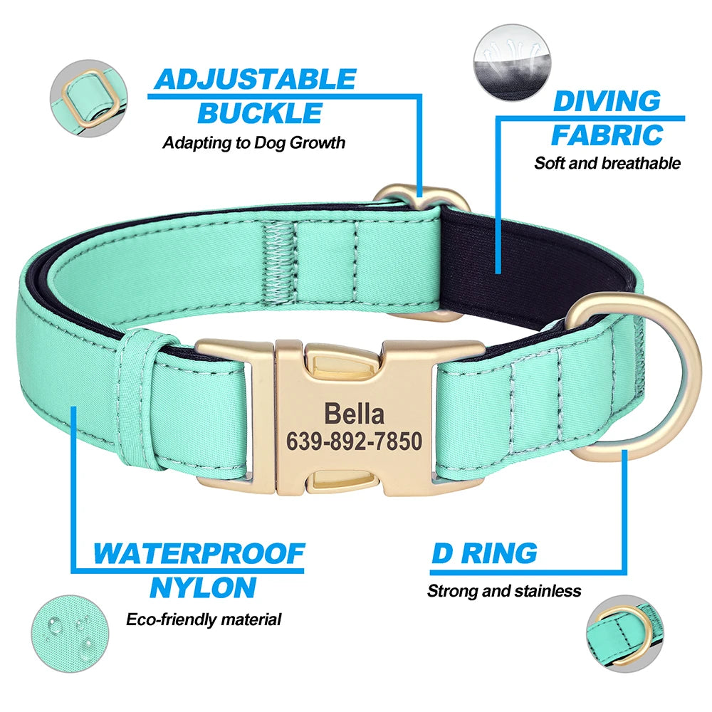 NONECN Personalized Waterproof Nylon Dog Collar Padded Engraved