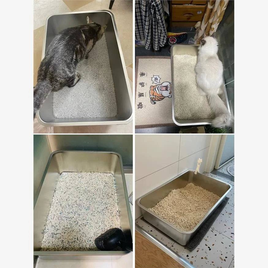 Stainl Steel Extra Large  Litter Box Maine Coon Toilet Giant 50 Pou  Sand Tray  Cage Open Top Non-Smart Pet To...