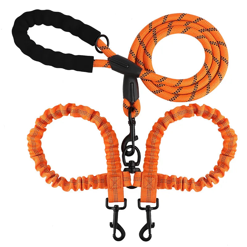 Pet Dog Double Leashes Elastic Rope Two Heads Nylon Two Dogs Collars Harness Leads Dog Leashes Dogs Leash Way Coupler Walk Two