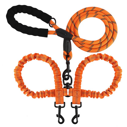 Pet Dog Double Leashes Elastic Rope Two Heads Nylon Two Dogs Collars Harness Leads Dog Leashes Dogs Leash Way Coupler Walk Two
