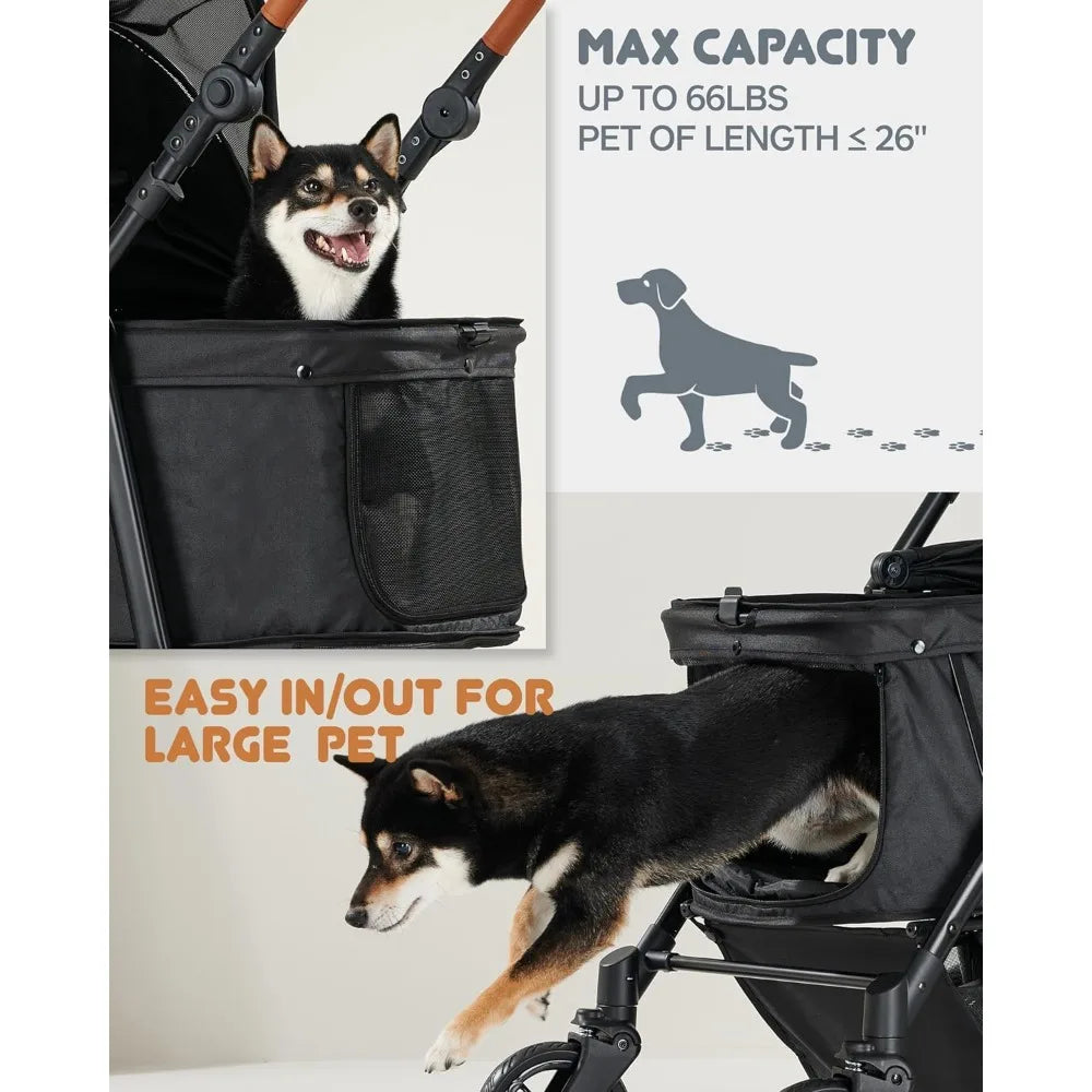 Dog Stroller for Large Dogs, pet Stroller for Medium Dogs Up to 66lbs, All-Terrain with Adjustable Handle & Canopy, Sun S