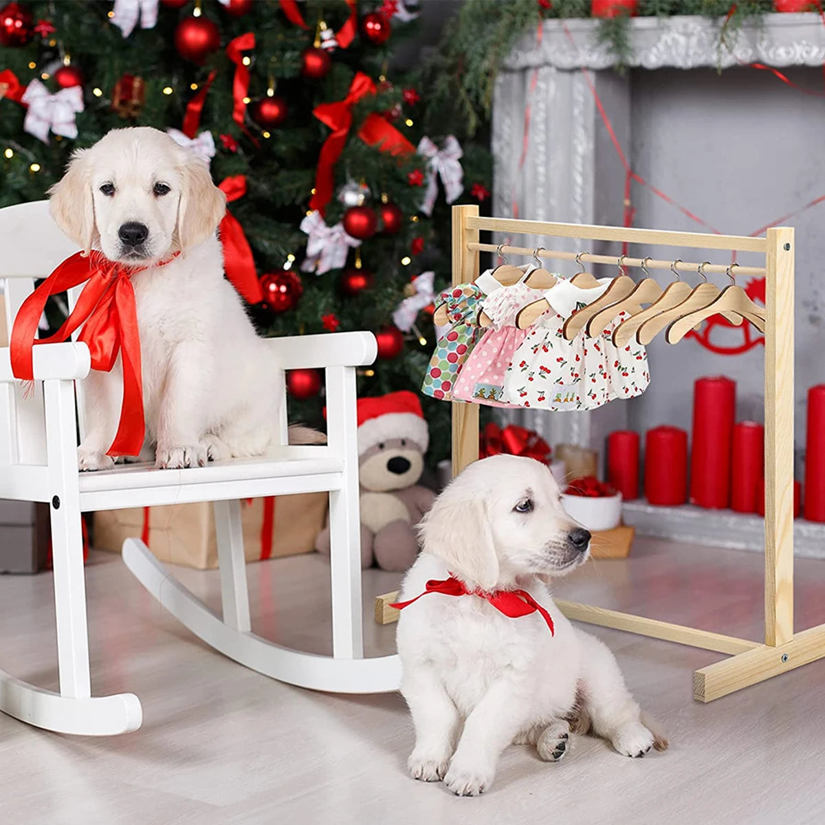 Solid Wood Pet Floor Hanger Dog Wardrobepet Dog Hanger Small Clothes Storage Rack Puppy Cat Wardrobe Coat Support Rack