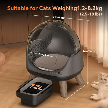 Automatic Self Cleaning Litter Box, Smart App Health Monitor, Multi Cat XL, 65L Grey, Custom