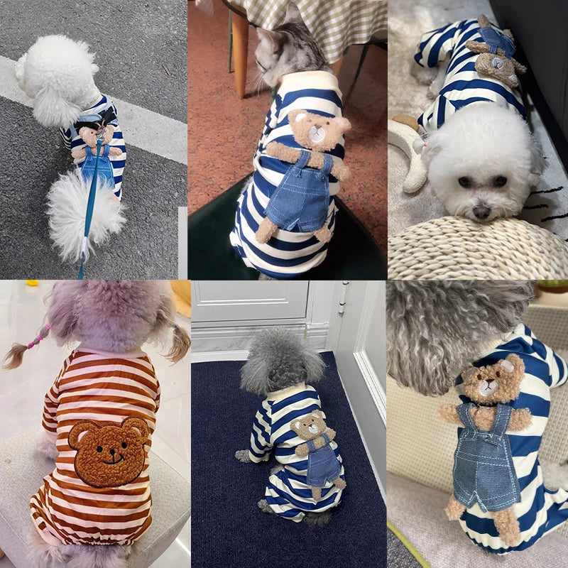 Striped Smile Print Dog Jumpsuit Pajamas For Small Pets