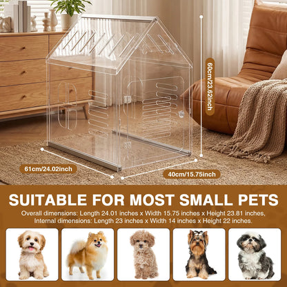 Acrylic Dog Cat House Lockable Ventilated Modern Dogs Crate Clear Dog Playpen for Small and Medium Dogs Pets 610x400x600mm