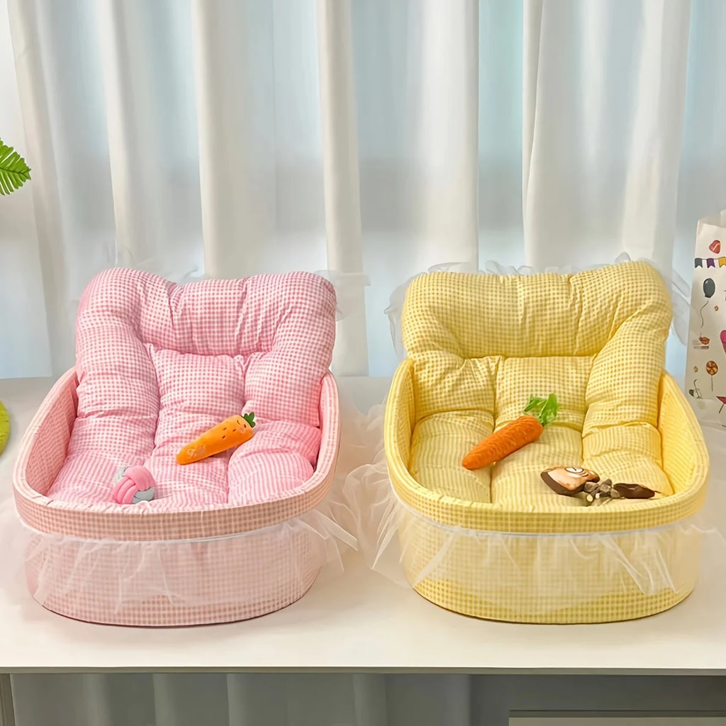 Cute Lace Trimmed Pet Bed For Winter Plush Oval Sleep