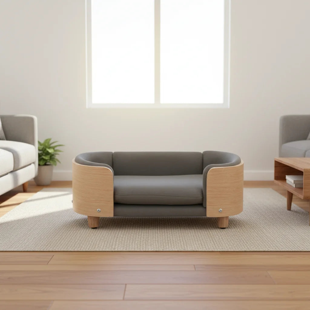 Modern Pet Sofa Bed with Wooden Frame and Soft Cushion, Raised Lounge Bed for Small Dogs and Cats
