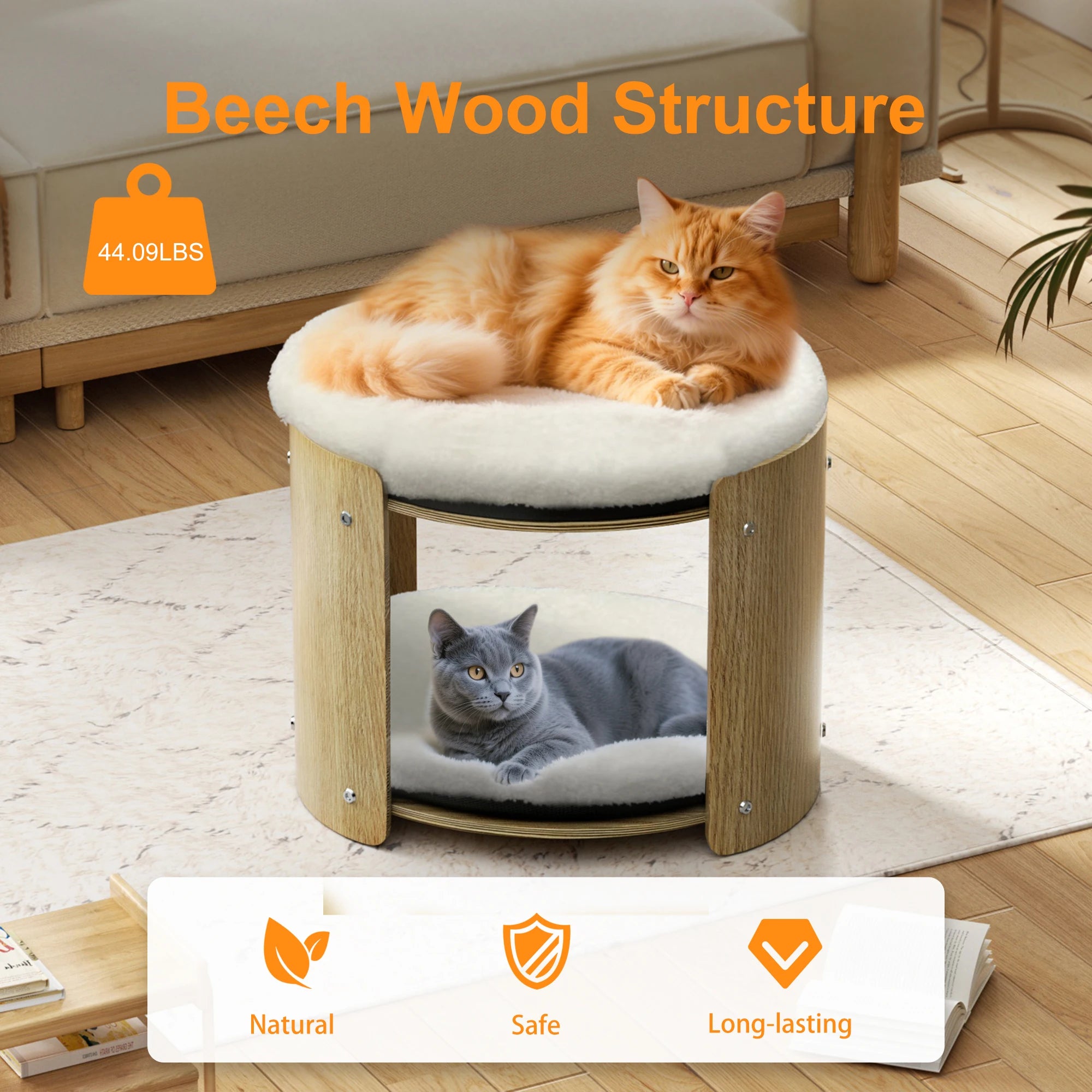 BINGOPAWCN Elevated Cat Bed Two-Tier Cat Tree Bamboo Frame