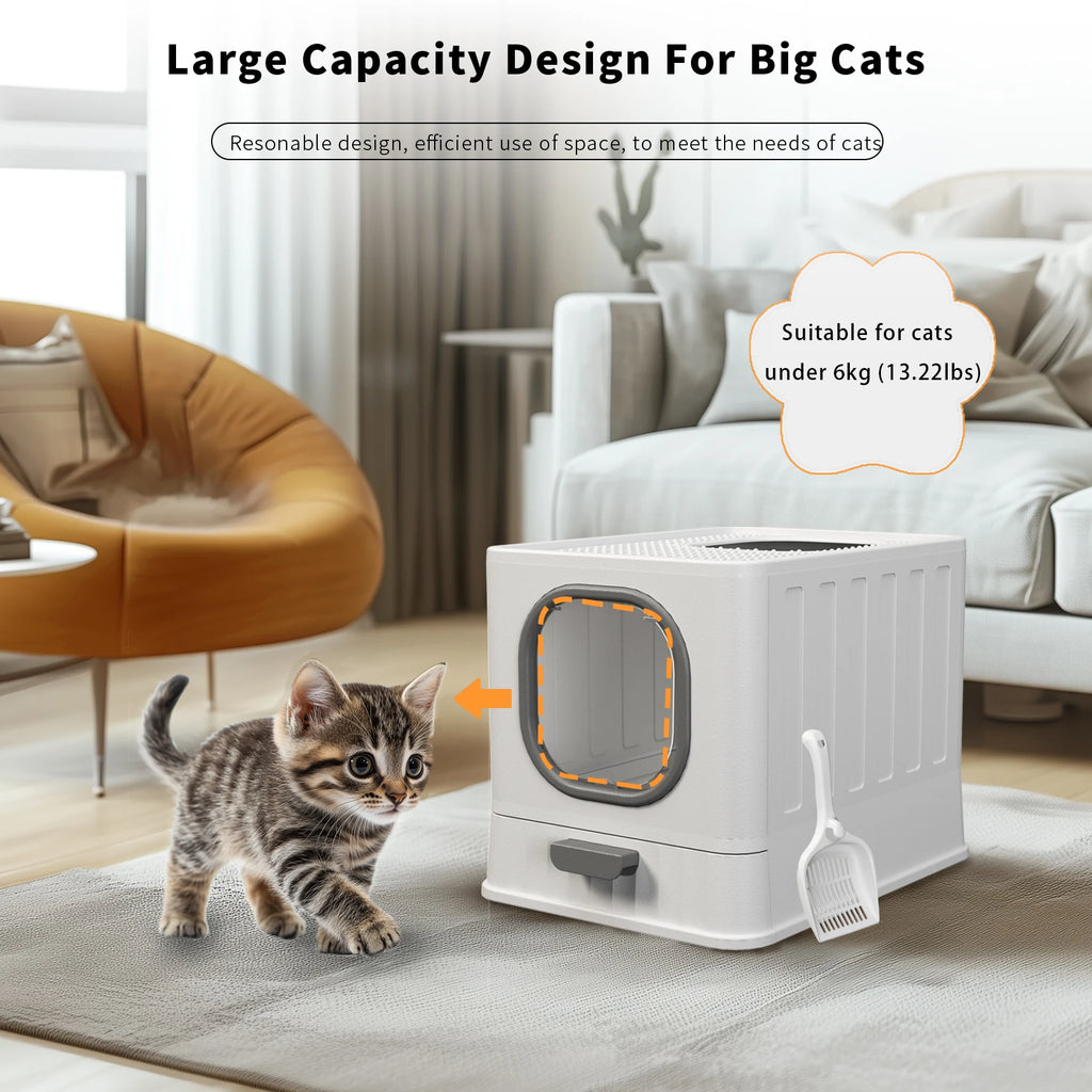 Enclosed Cat Litter Box With Lid Top Entry Scoop Included