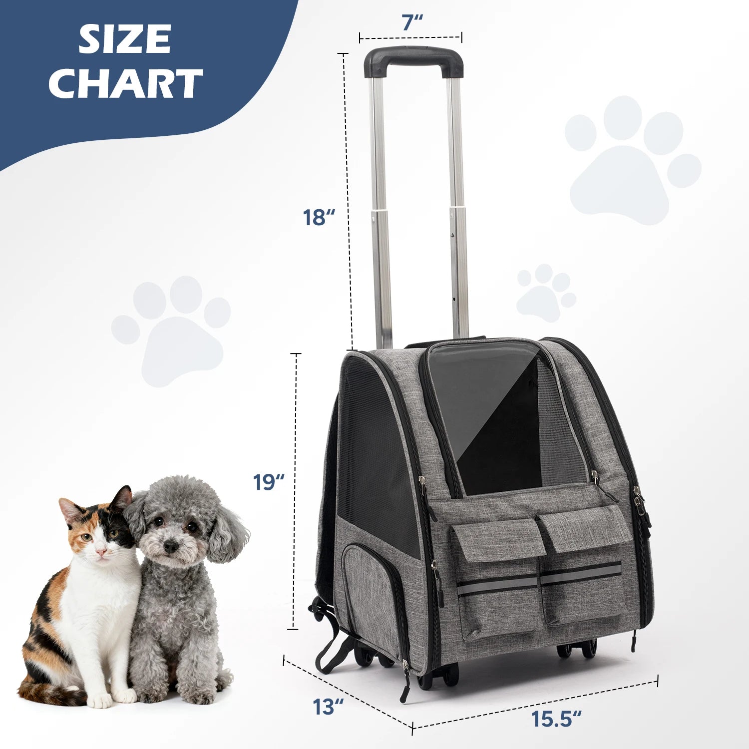 Rolling Pet Carrier Backpack With Removable Wheels For Dogs