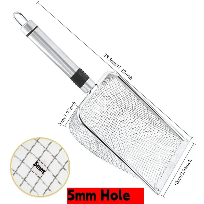 Stainless Steel Cat Litter Scoop with Rubber Handle Metal Kitty Scooper Sturdy Mesh Scooper Litter Filter Pet Cleaning Tools