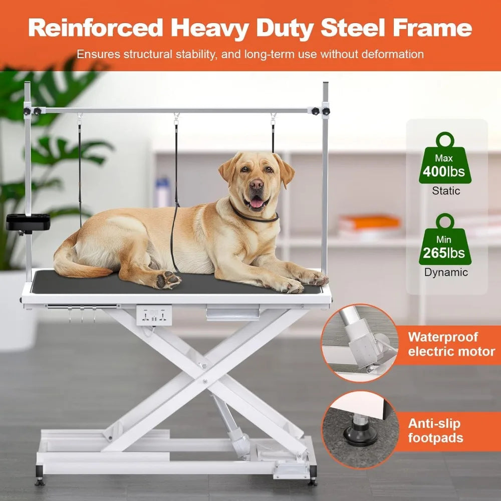 49'' Electric Dog Grooming Table, Professional Heavy Duty Grooming Table for Dogs at Home 400lbs with Tool Organizer/3 Nooses