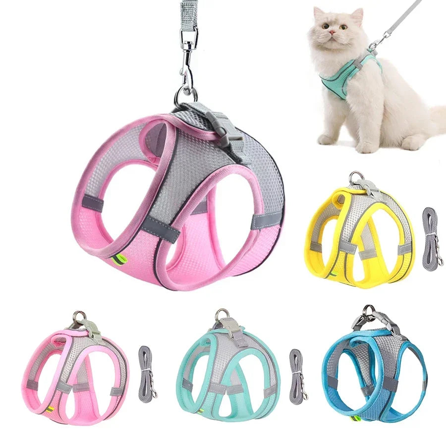 Reflective Nylon Dog Harness Vest and Leash Set for Small Breeds