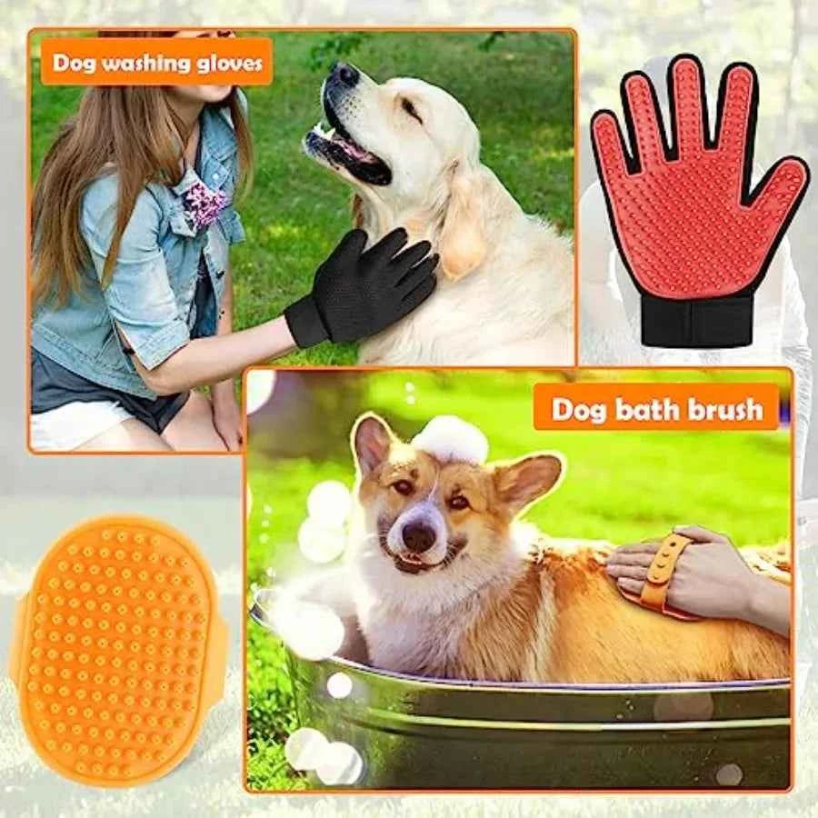 Upgrade Dog Washing Hose Attachment, 8 Spray Patterns Dog Wash with 3.5oz 100cc Soap Dispenser, Dog Washing Gloves, Dog Bath Br