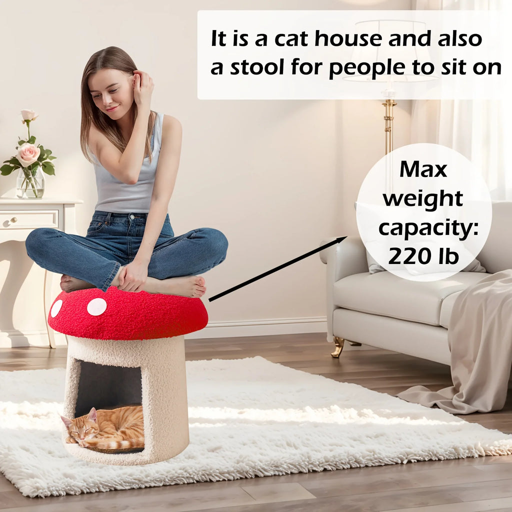 NONECN Mushroom Cat Bed Indoor Cat Cave With Removable Cushion
