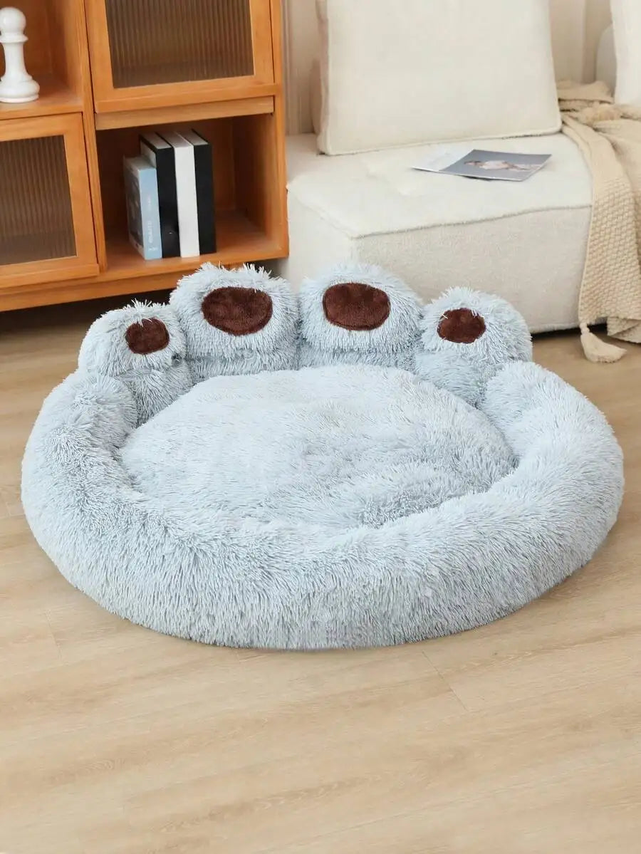 1 piece of bear paw-shaped plush pet bed, warm, breathable, and lined with plush, suitable for cats and dogs of all sizes to sleep deeply and safely on, for use in all seasons