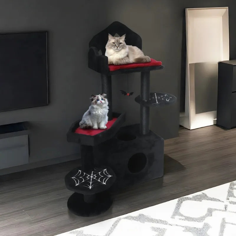 Black Gothic Cat Tree Heavy Cat Furniture with Indoor Multiple Cats hammock Gothic Pet Playground