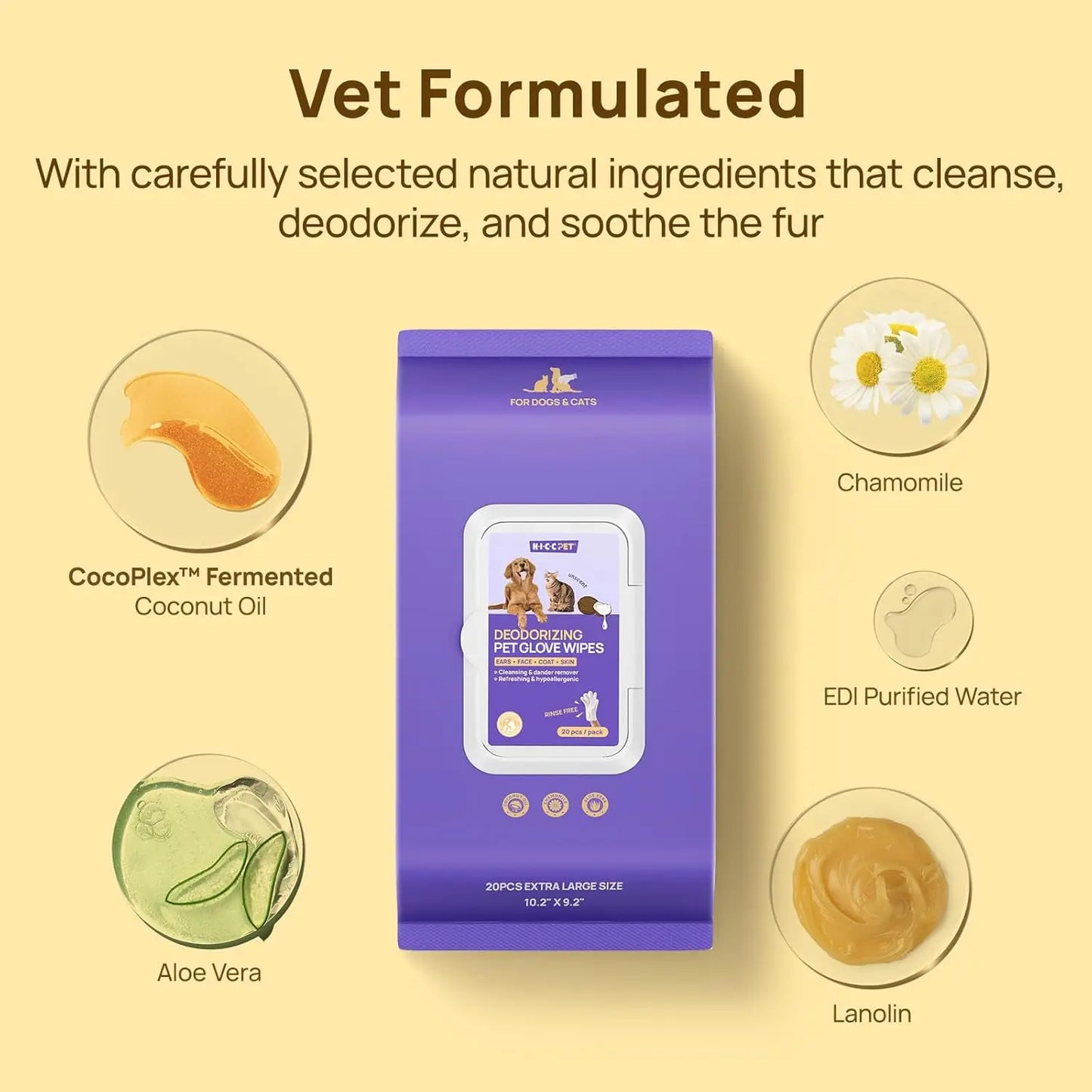 Pet Grooming Glove Wipes For Dogs And Cats Hypoallergenic Hydrating Fur