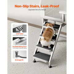 SucceBuy 34" Dog Washing Station Stainless Steel Dog Wash Sink with Shower Faucet Soap Holder Non-Slip Stairs Easy-Clean Design
