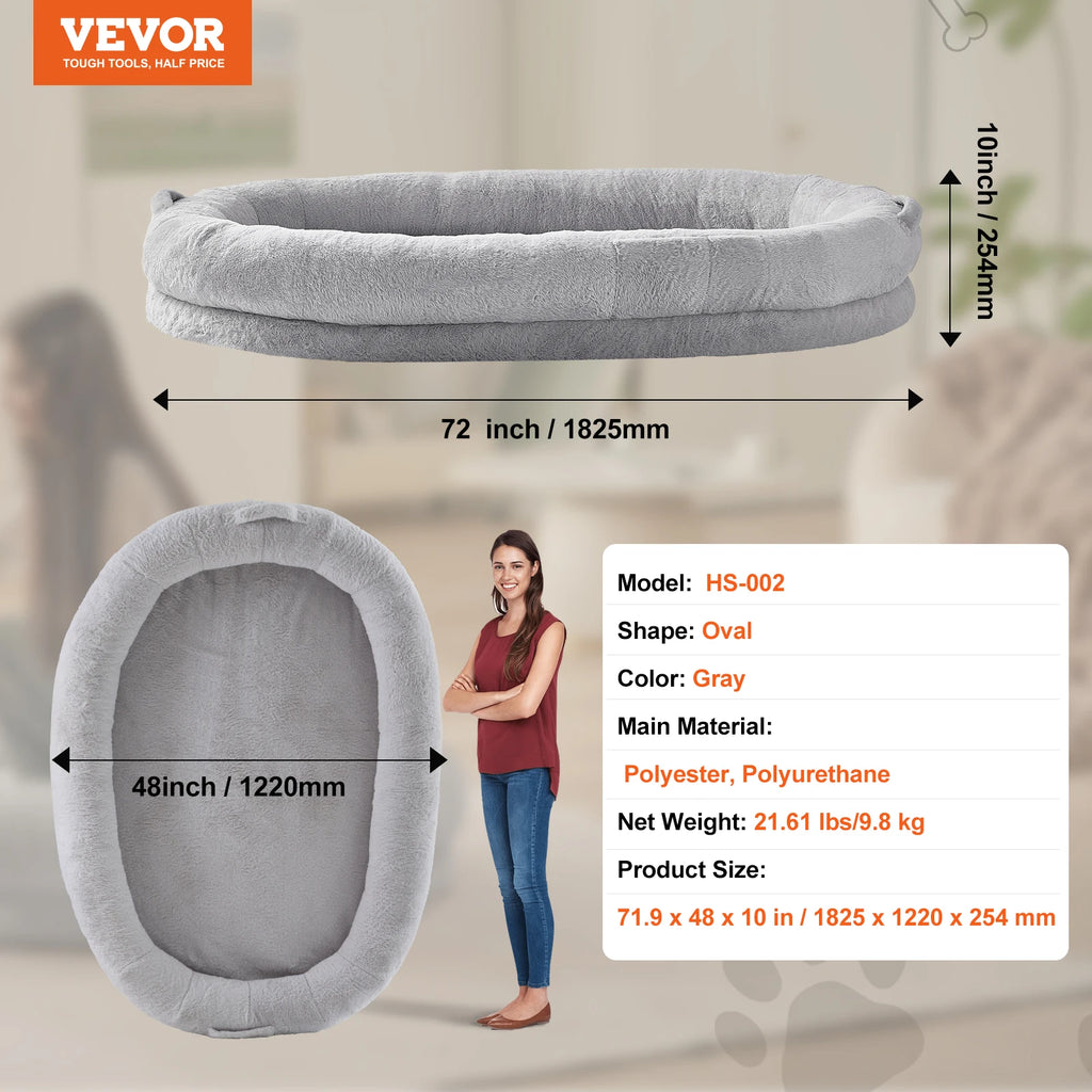 SucceBuy Human Dog Bed Human Dog Bed for Adult Human Size Dog Bed with Washable Faux Rabbit Fur Cover Egg Orthopedic Foam Grey