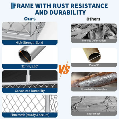 Large Dog Kennel Outdoor with Roof Heavy Duty Dog Enclosure Outside Pet Fence for Yard Dog Boarding Kennel Poultry House Cage Steel Fence with Ground Anchor Secure Lock Farm Training