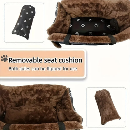 Fabric Dog Car Seat Booster Basket With Paw Print Headrest