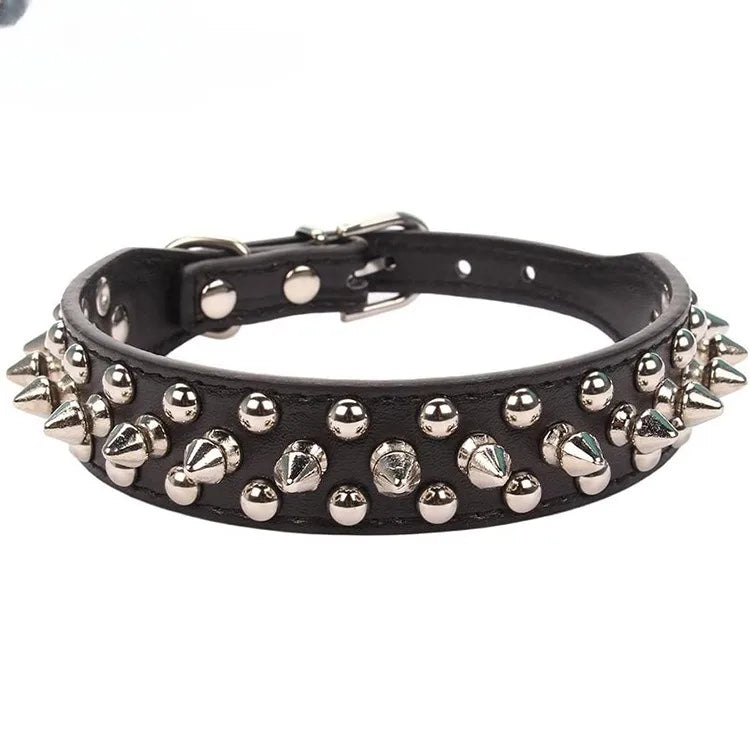 NONECN Adjustable Leather Dog Collar With Rivet Spiked Design