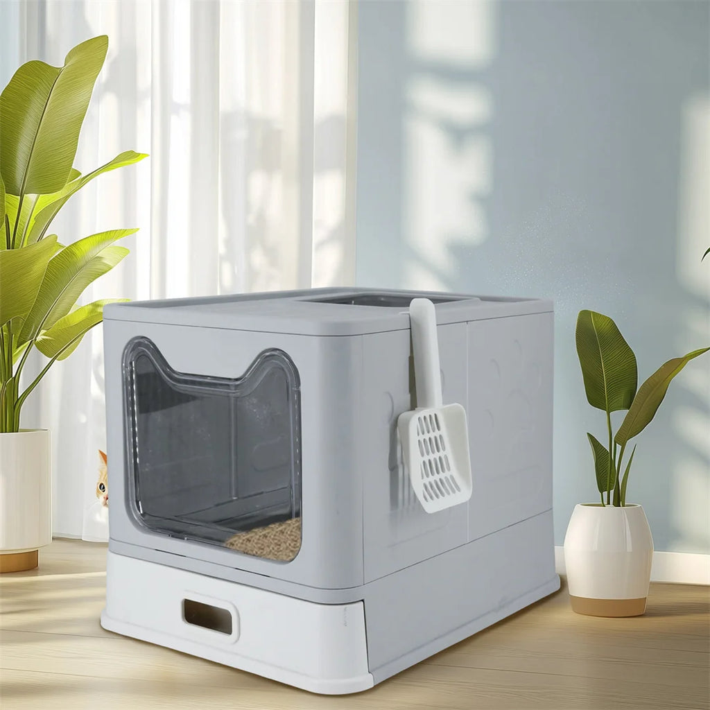 Detachable Enclosed Cat Litter Box Front Entry Stainless Steel Pan