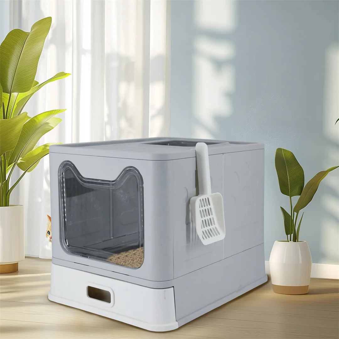 Detachable Enclosed Cat Litter Box Front Entry Stainless Steel Pan