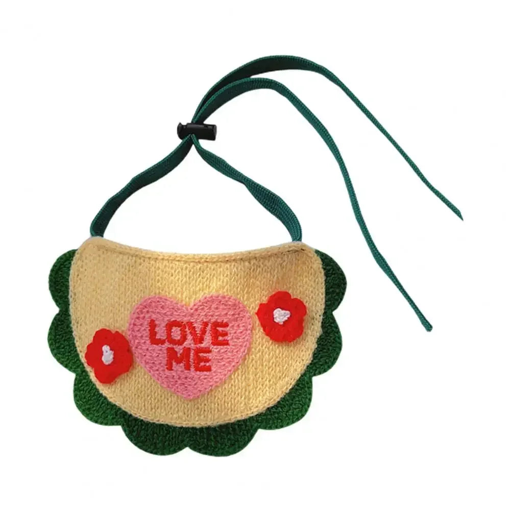 Pet saliva towel with elastic lace up decoration, dog and cat three-dimensional knitting, cute cartoon embroidery saliva towel