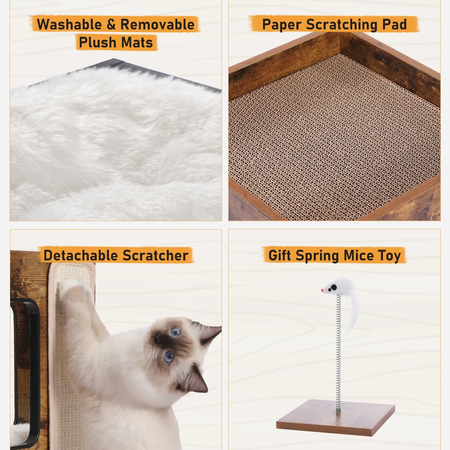 PAWZ Road Wood Cat Condo House Modern Cat Tree Pad