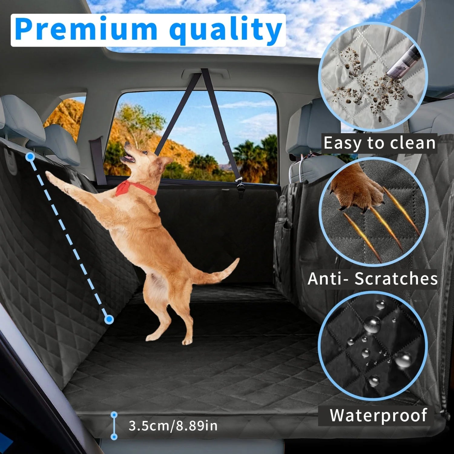 Bingopaw Large Dog Car Seat Cover Back Seat Extender Backseat Protection for Cars with Pockets Hard Bottom Waterproof Scratch-Proof Dog Hammock