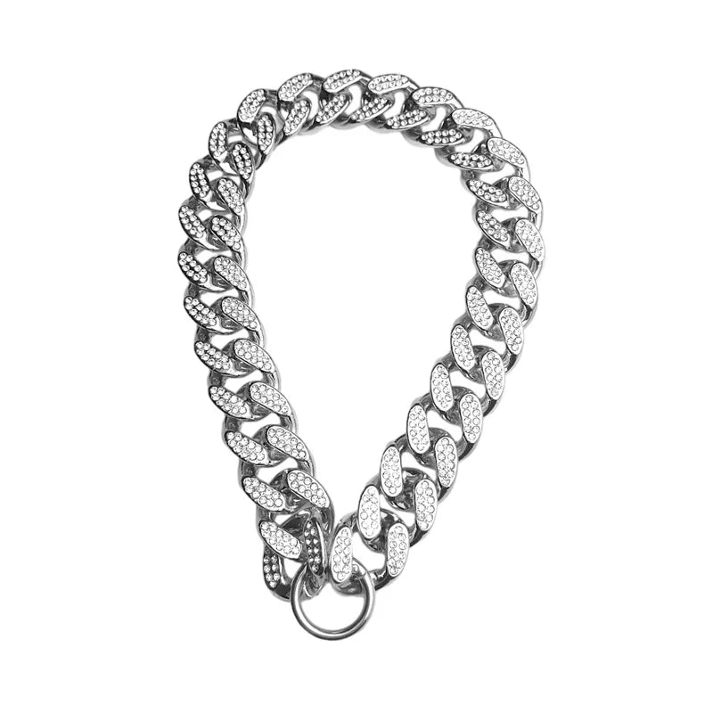 ABS Plastic Dog Collar With Diamond Inlay Sparkle Bulldog Necklace