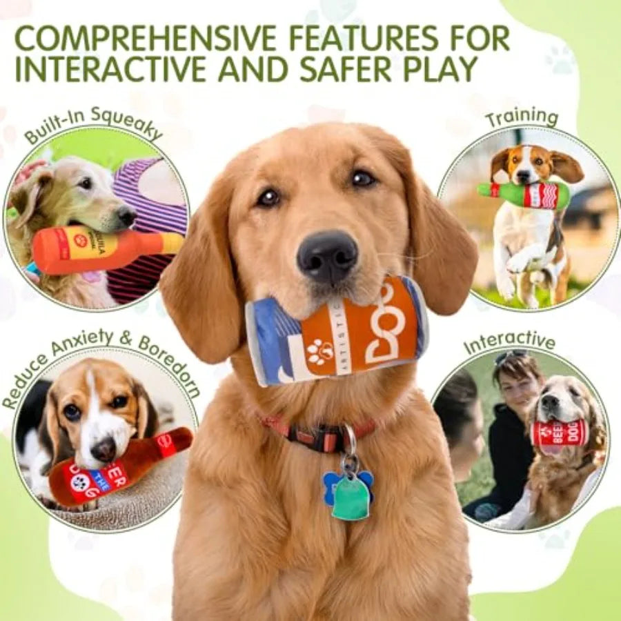 YAO HUI HUANG 9Pcs Beer Dog Squeaky Plush Toys Set