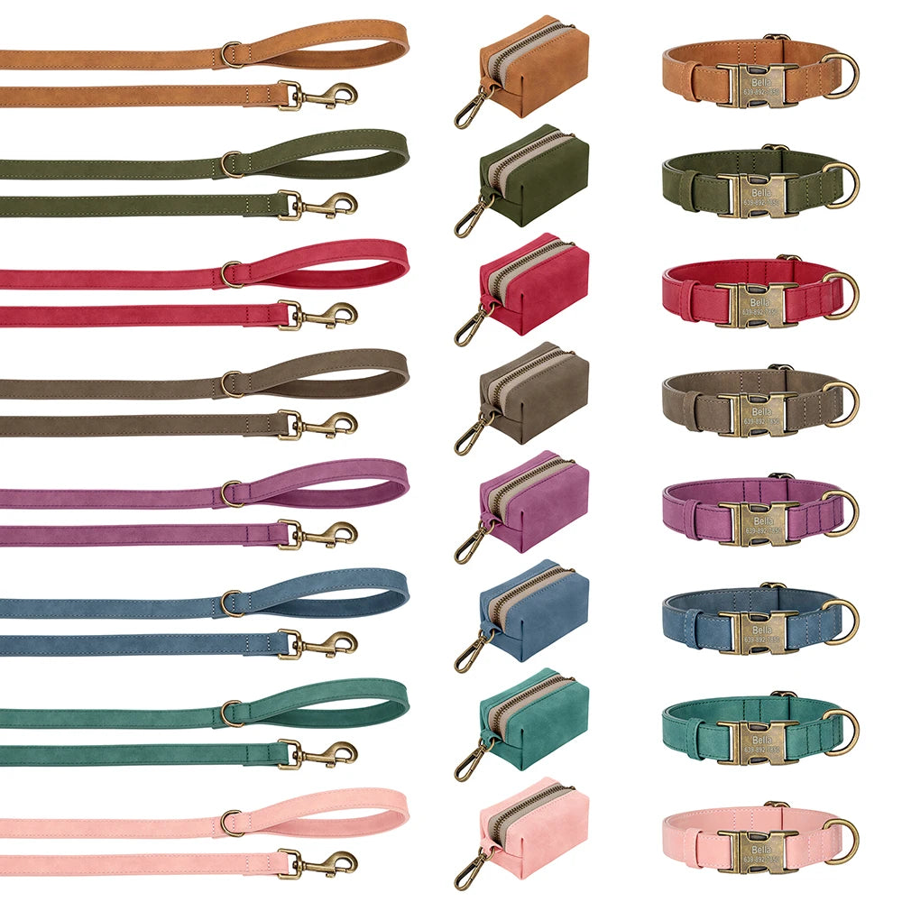 Didog Custom Dog Collar Leash Set With Poop Bag PU Leather